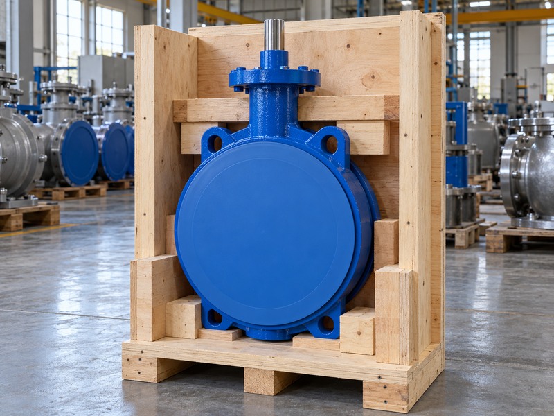 Protected wafer valve secured in a fitted wooden cradle