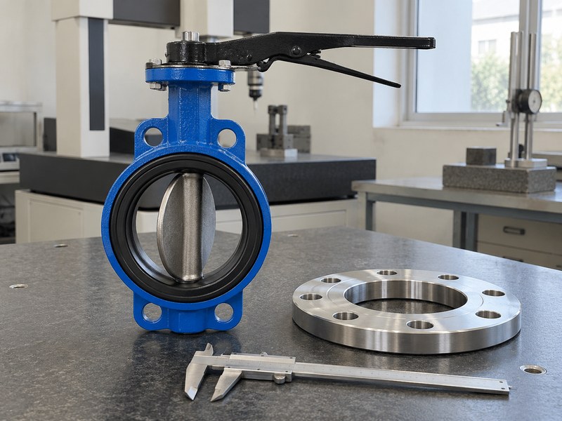 wafer type butterfly valve manufacturers: loose flange and valve for bore-dimension comparison.