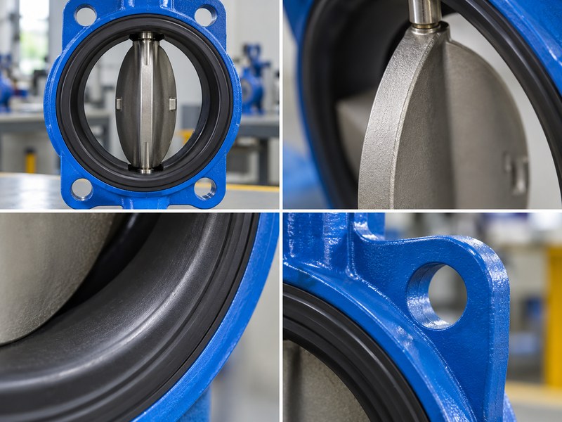wafer type butterfly valve manufacturers: photographic comparison of bore, disc edge, seat lip and locating ear.