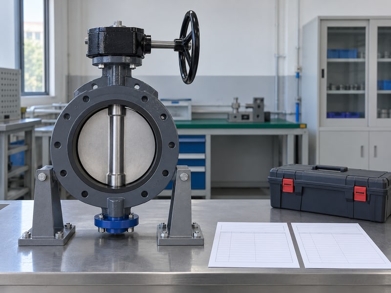 water type butterfly valve: illustrative supported gear-operated butterfly valve beside blank water-duty pressure-case records