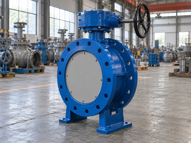 Two end flanges on a protected butterfly valve body