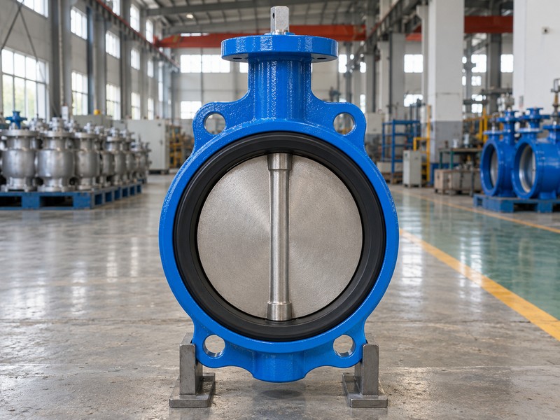 Closed disc in an upright butterfly valve without a lever