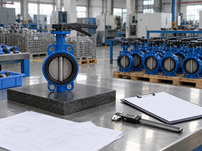 Butterfly valve beside identification records and inspection tools