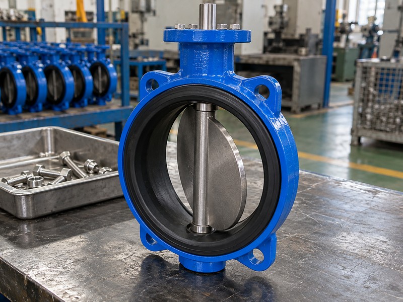 Assembled butterfly valve showing its disc, shaft and continuous seat