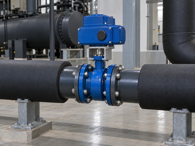 Actuated wafer butterfly valve in an insulated cooling-water pipe