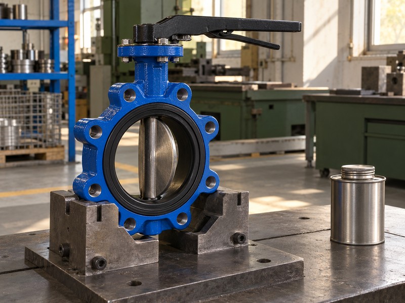 Butterfly valve and a separate closed oil-sample container