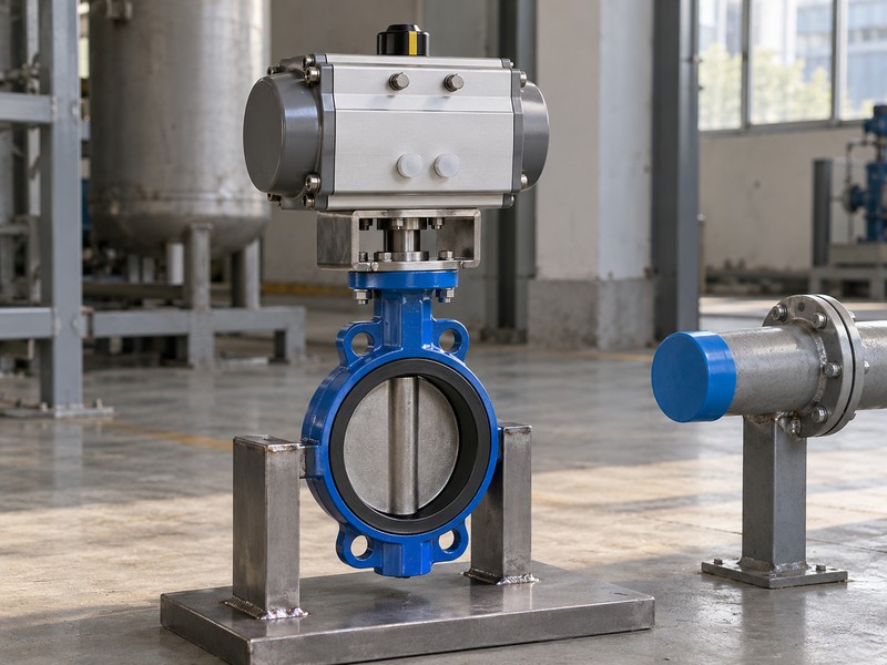 Pneumatic butterfly valve package with capped air connections