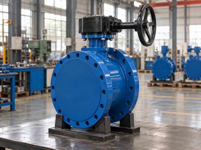Side profile of a protected double-flanged butterfly valve