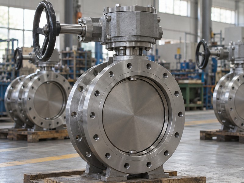Gearbox and mounting above a metal-seated butterfly valve